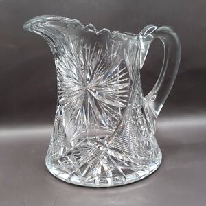 ABP American Brilliant Period Cut Glass Pitcher - Starburst Sunburst Pattern